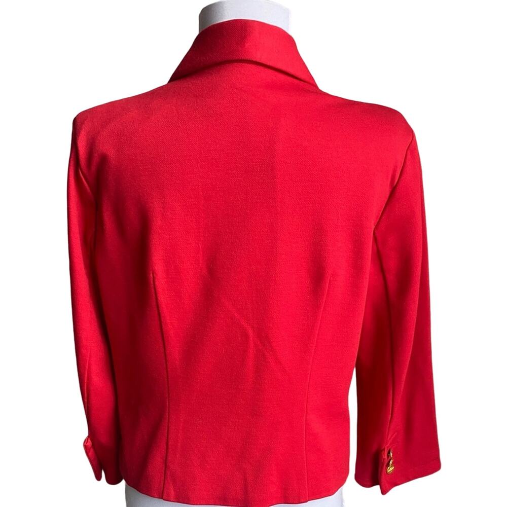 VTG Cabi Beau Red Cropped Blazer‎ Jacket Size 6 Gold Buttons Bow Preppy Holiday - Picture 8 of 14